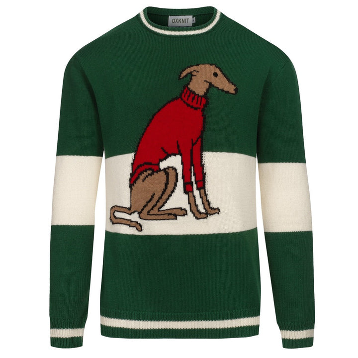 Men's green dog jacquard vintage knitwear