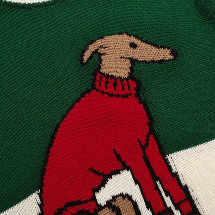 Men's green dog jacquard vintage knitwear