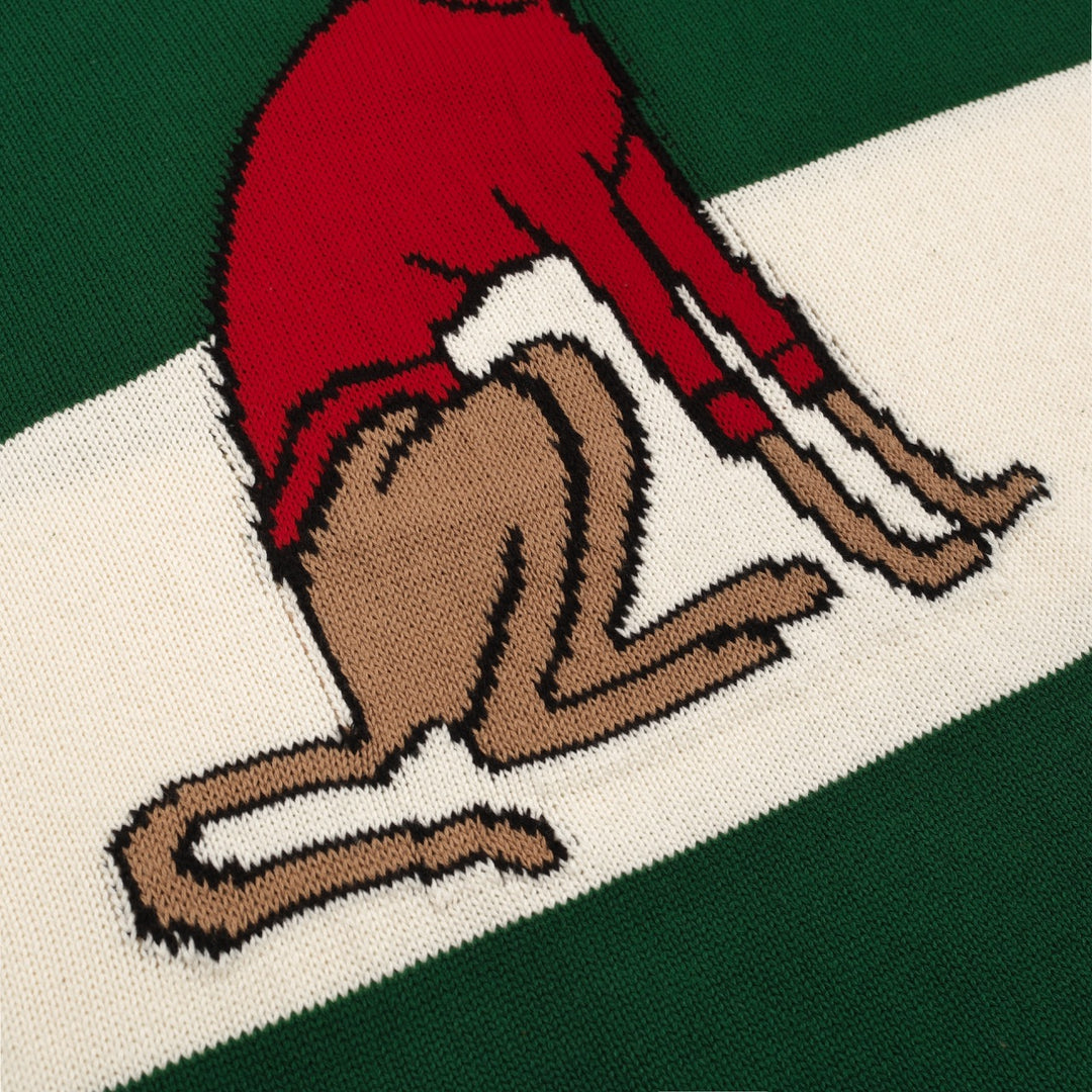 Men's green dog jacquard vintage knitwear