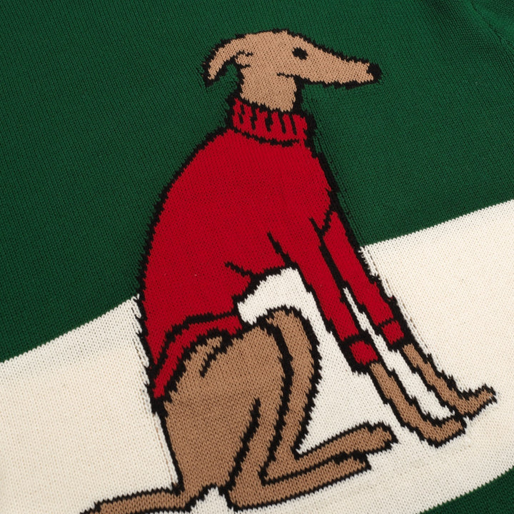Men's green dog jacquard vintage knitwear