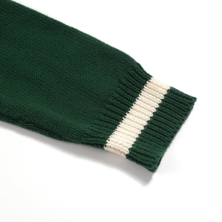 Men's green dog jacquard vintage knitwear