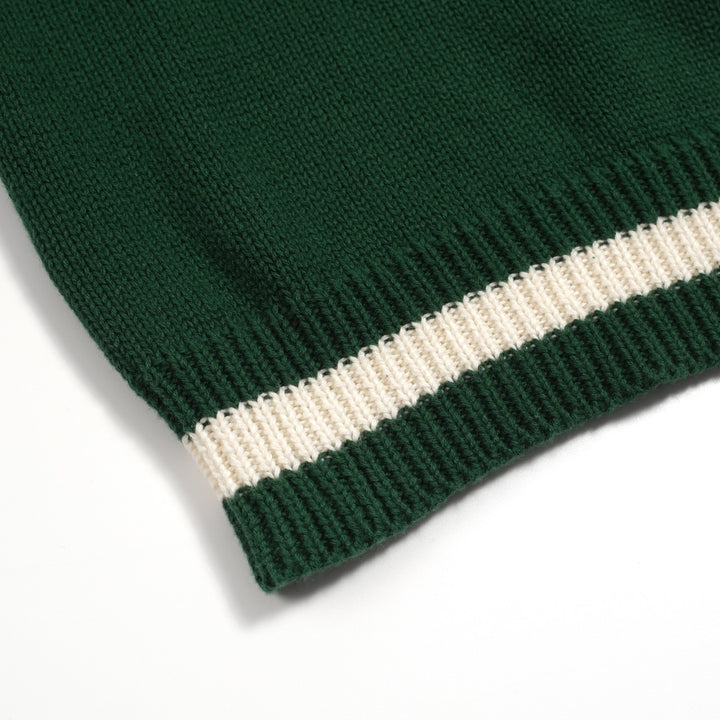 Men's green dog jacquard vintage knitwear