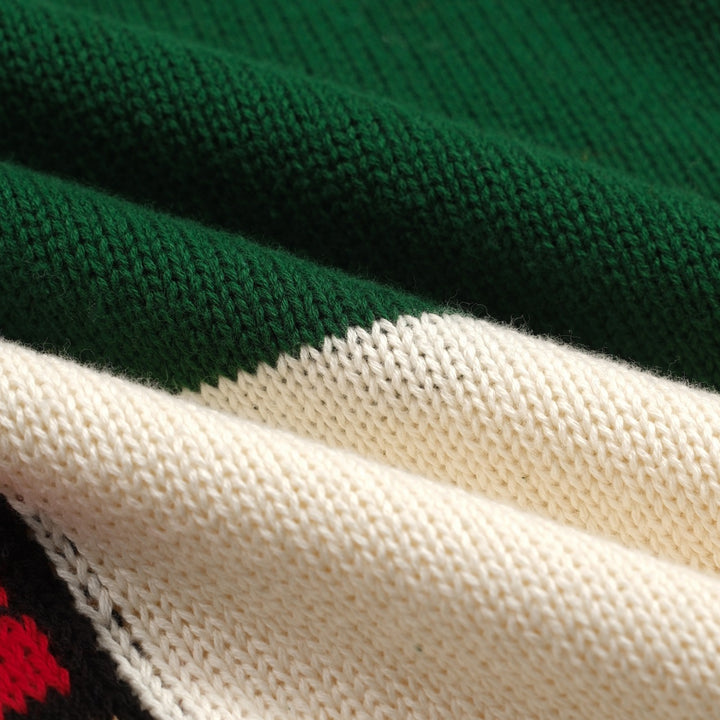 Men's green dog jacquard vintage knitwear