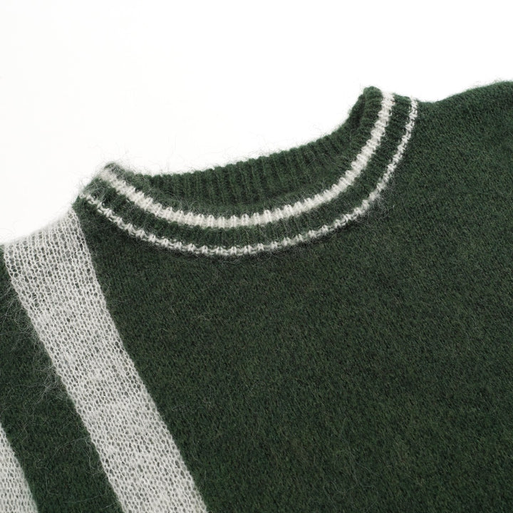Men's green striped plush knitted sweater