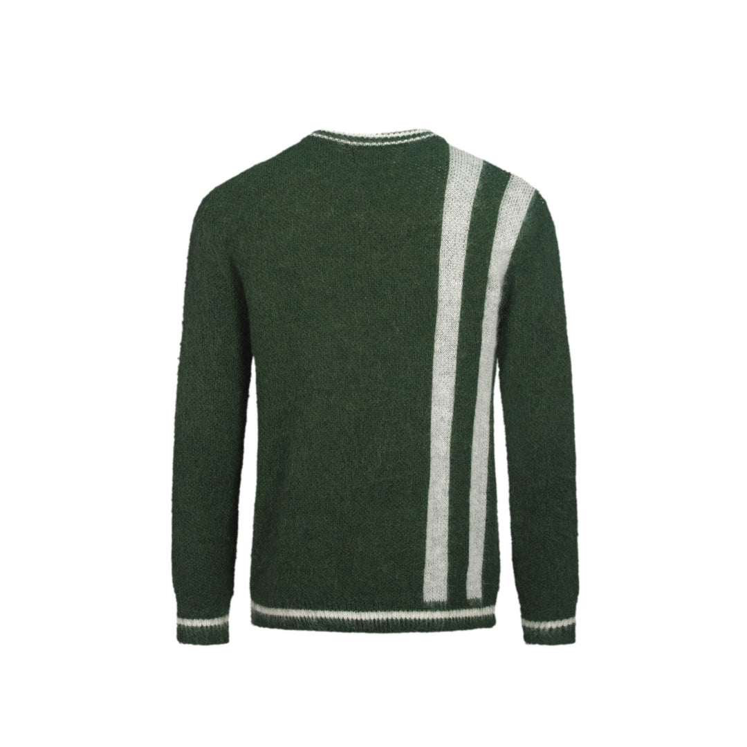 Men's green striped plush knitted sweater