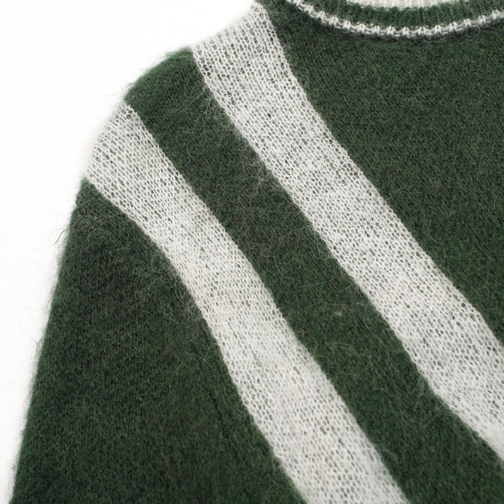 Men's green striped plush knitted sweater