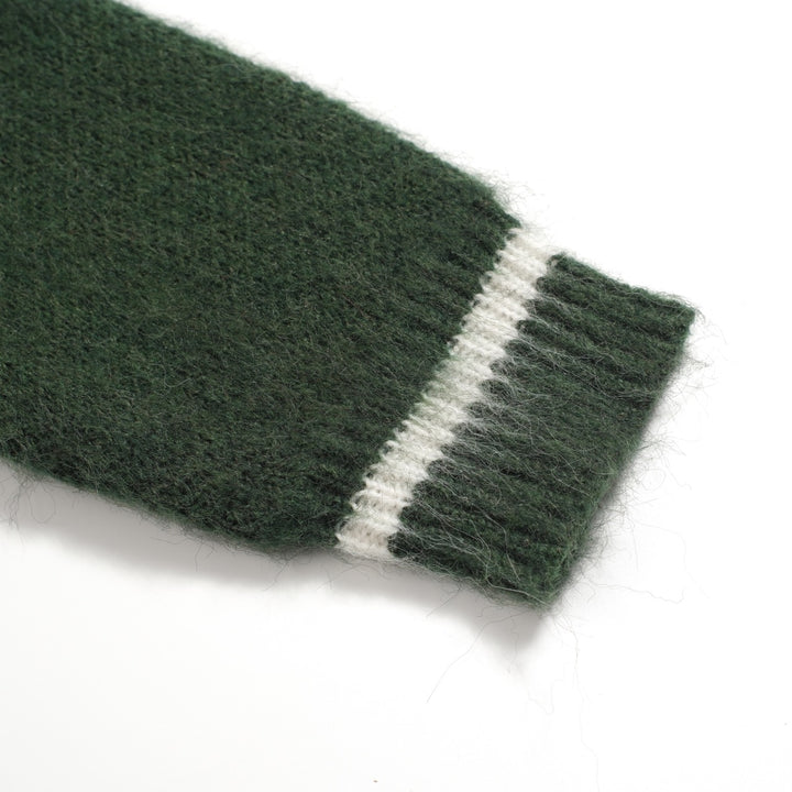Men's green striped plush knitted sweater