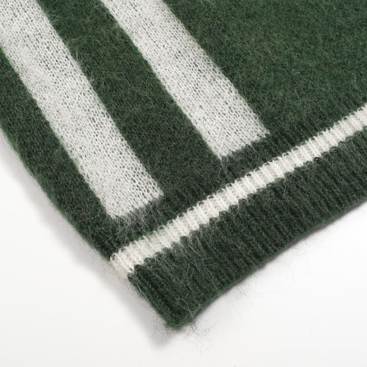 Men's green striped plush knitted sweater