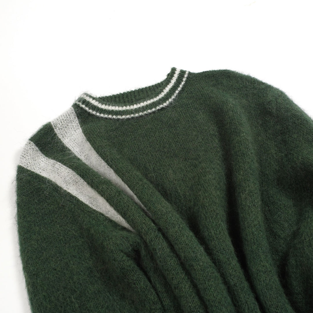 Men's green striped plush knitted sweater