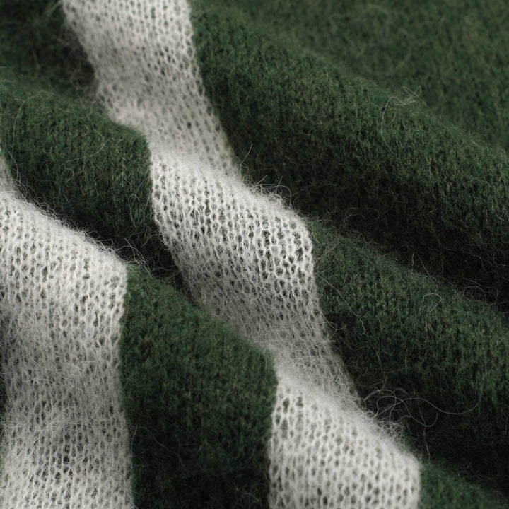 Men's green striped plush knitted sweater