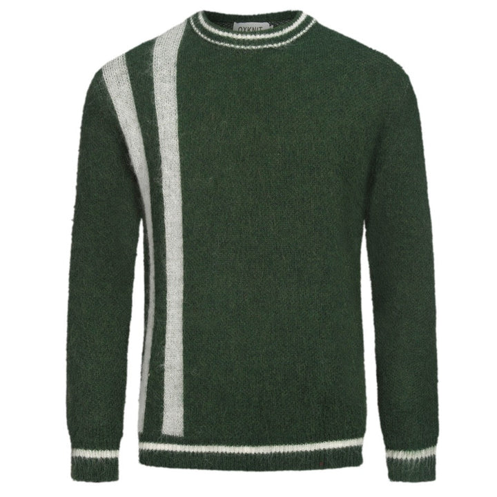 Men's green striped plush knitted sweater