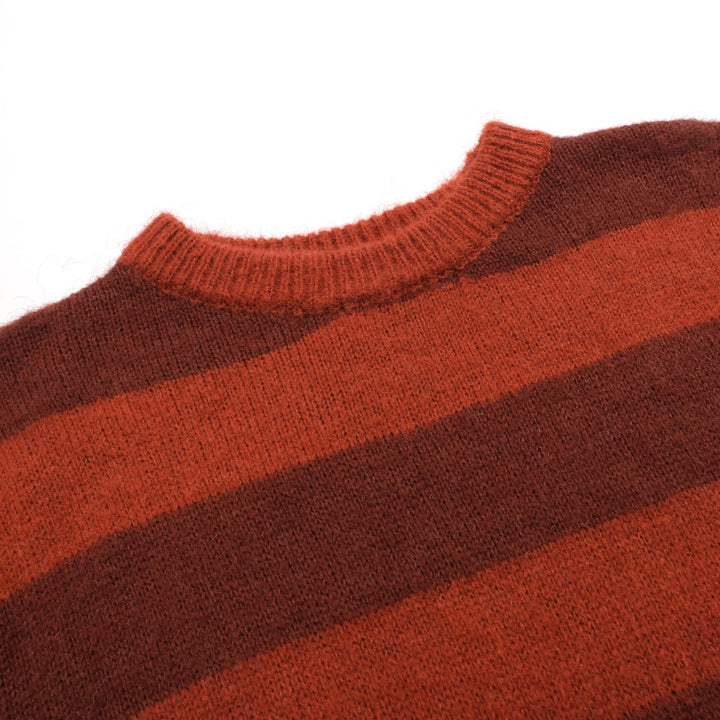 Orangestribet plysstrikket sweater til mænd