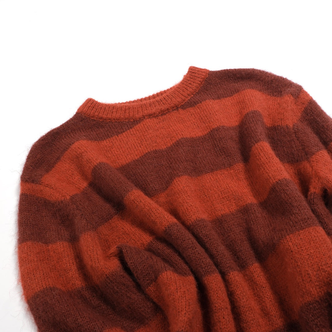 Orangestribet plysstrikket sweater til mænd