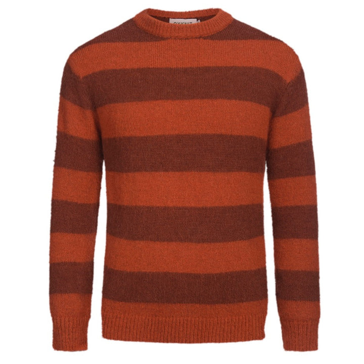 Orangestribet plysstrikket sweater til mænd