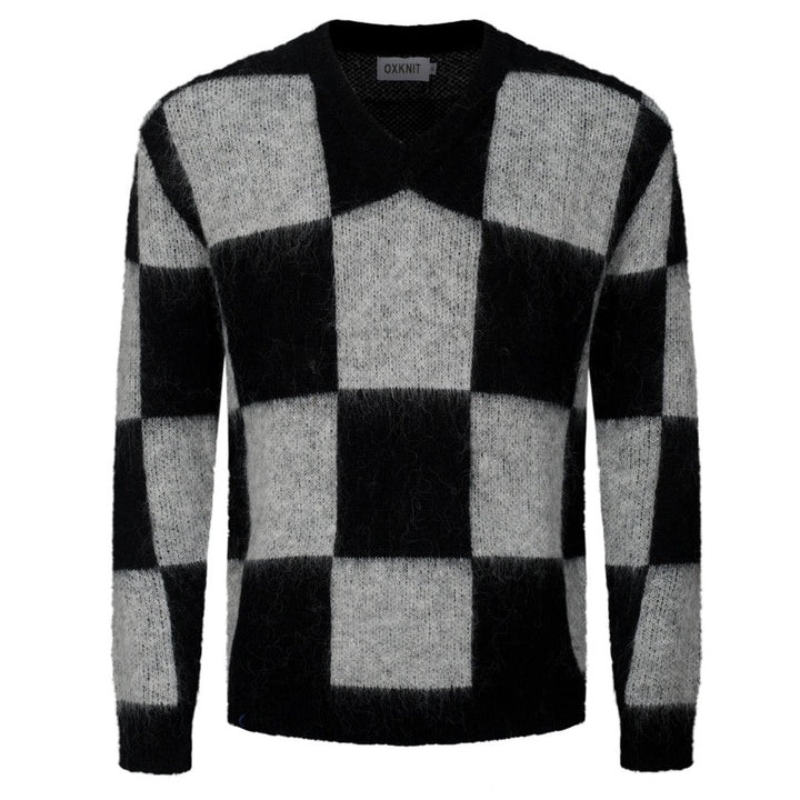 Men's black checkered plush knitted sweater