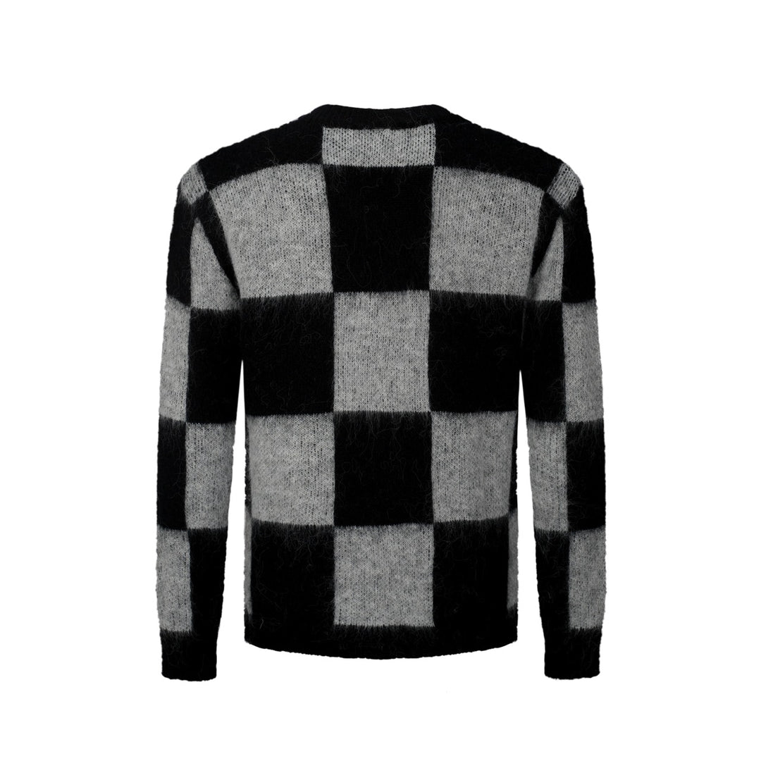 Men's black checkered plush knitted sweater