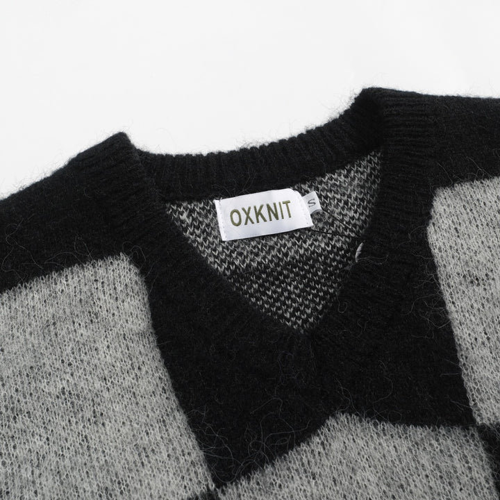 Men's black checkered plush knitted sweater