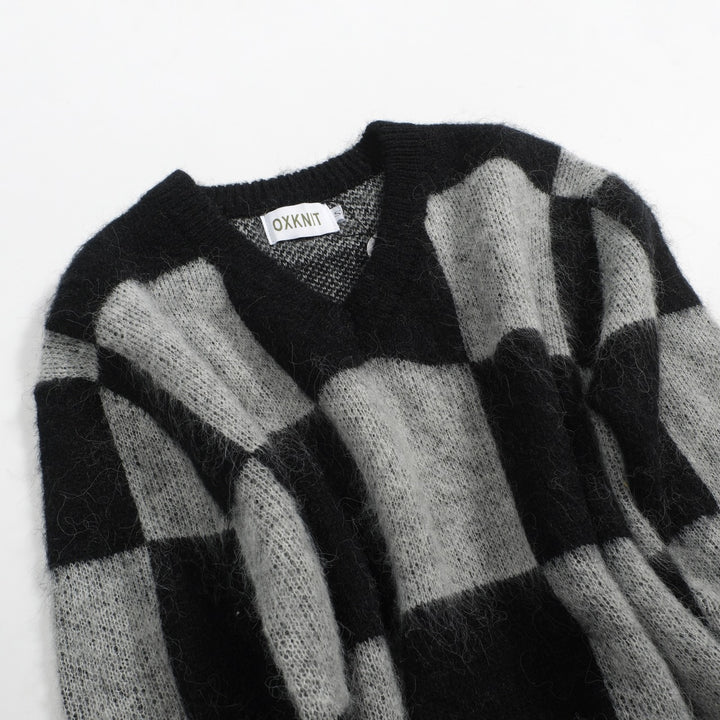 Men's black checkered plush knitted sweater