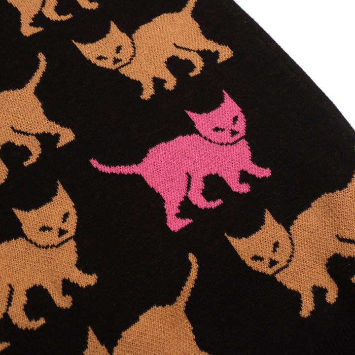 Jacquardstrikk i svart kattemønster for kvinner