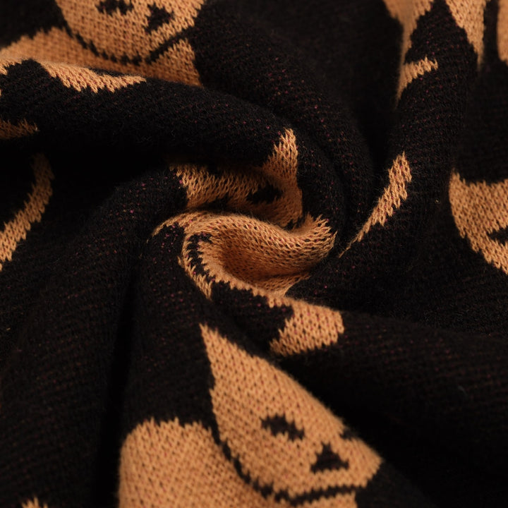 Jacquardstrikk i svart kattemønster for kvinner