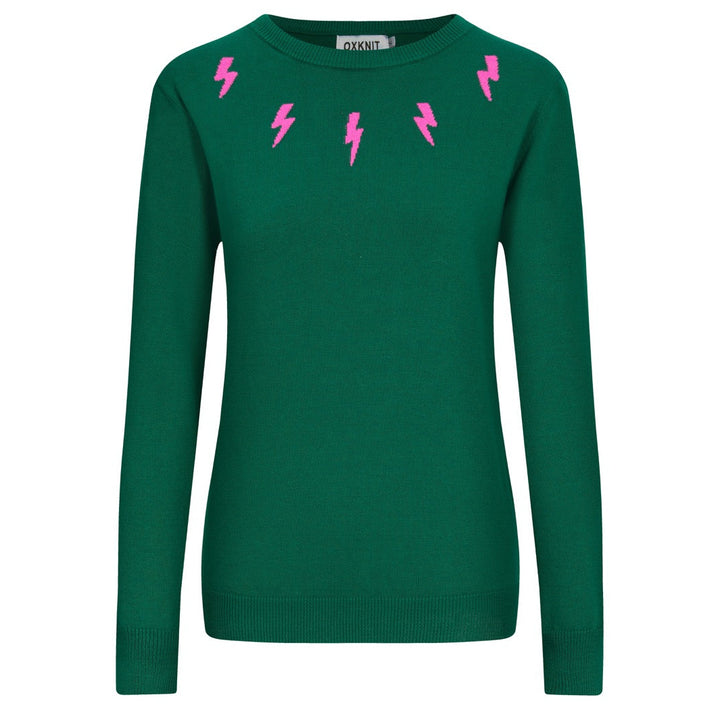 Grønt lynmønster for kvinner i jacquardstrikk
