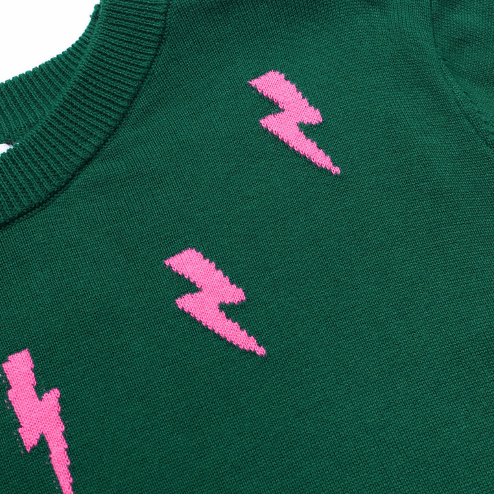 Grønt lynmønster for kvinner i jacquardstrikk