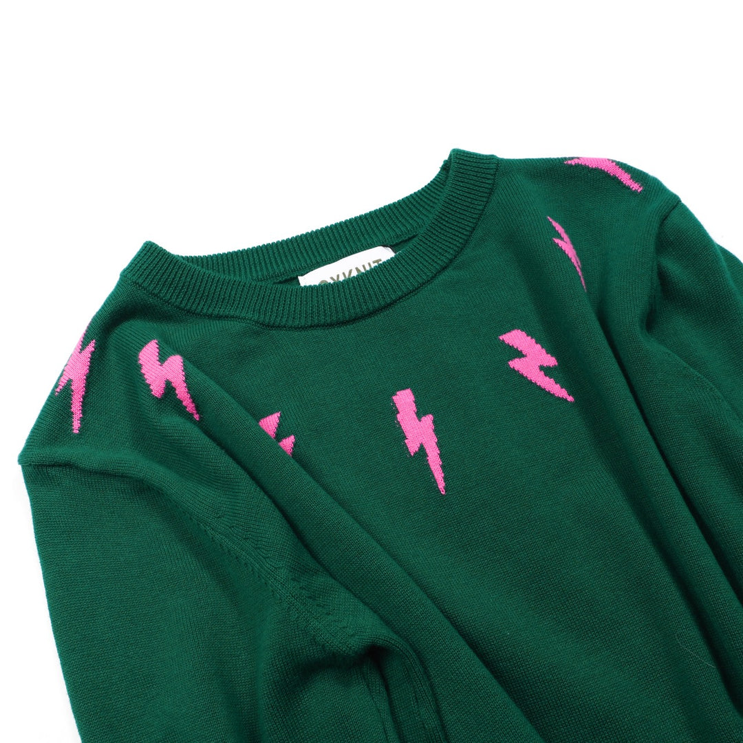 Grønt lynmønster for kvinner i jacquardstrikk