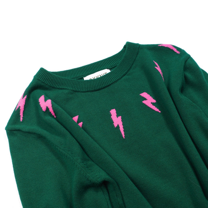 Grønt lynmønster for kvinner i jacquardstrikk