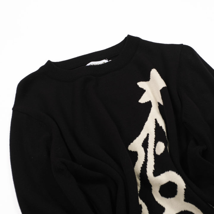 Women's black vintage pattern striped knitwear