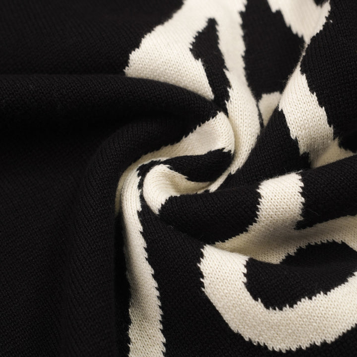 Women's black vintage pattern striped knitwear