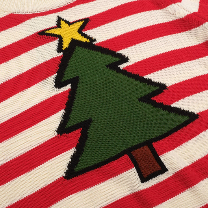 Women's red striped Christmas tree vintage knitwear - Cropped length