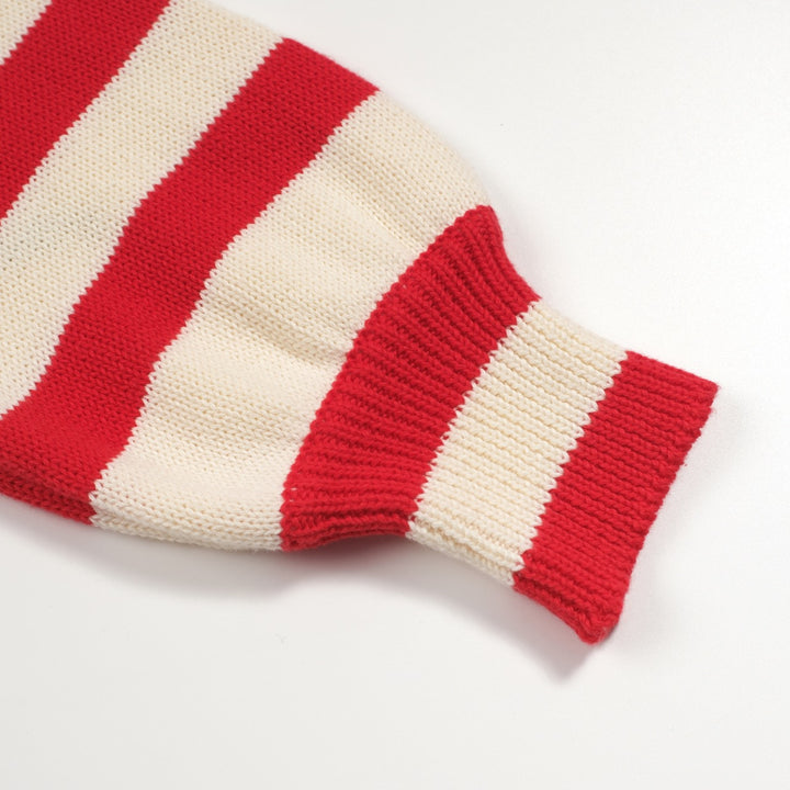 Women's red striped Christmas tree vintage knitwear - Cropped length