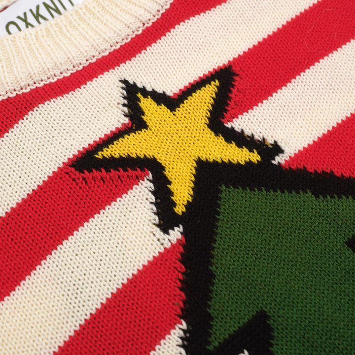 Women's red striped Christmas tree vintage knitwear - Cropped length