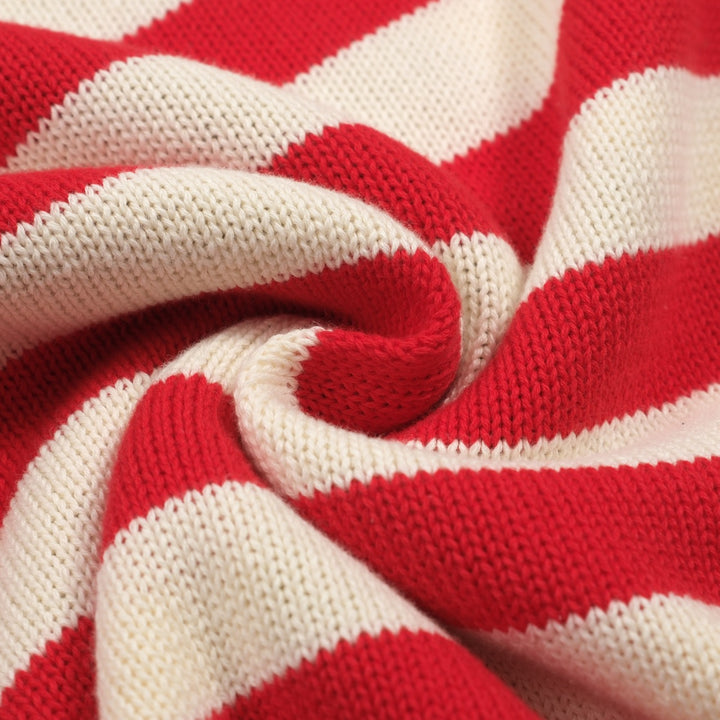 Women's red striped Christmas tree vintage knitwear - Cropped length