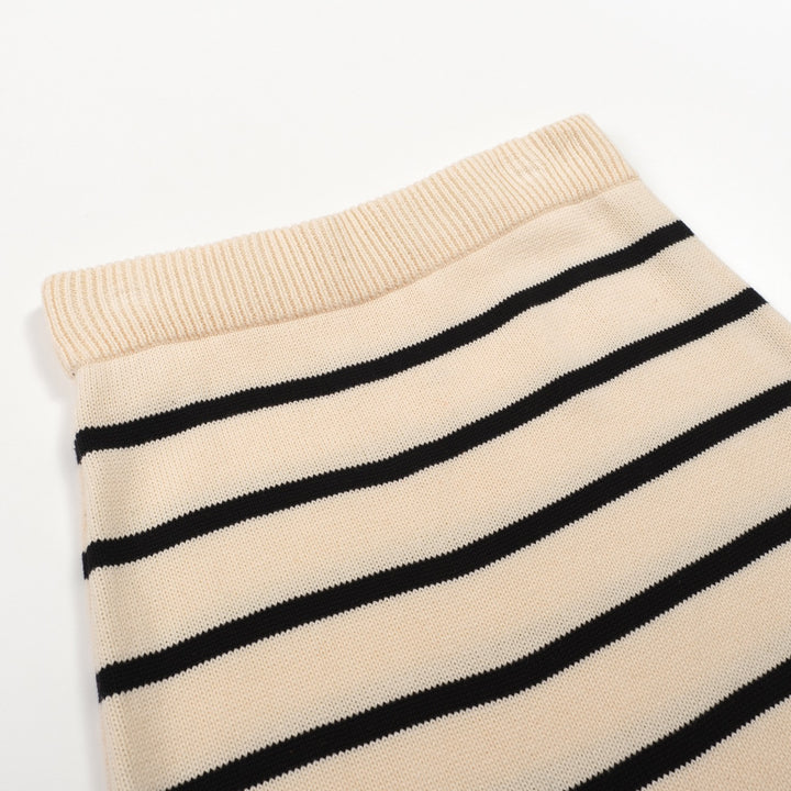 Women's khaki striped jacquard vintage knit skirt