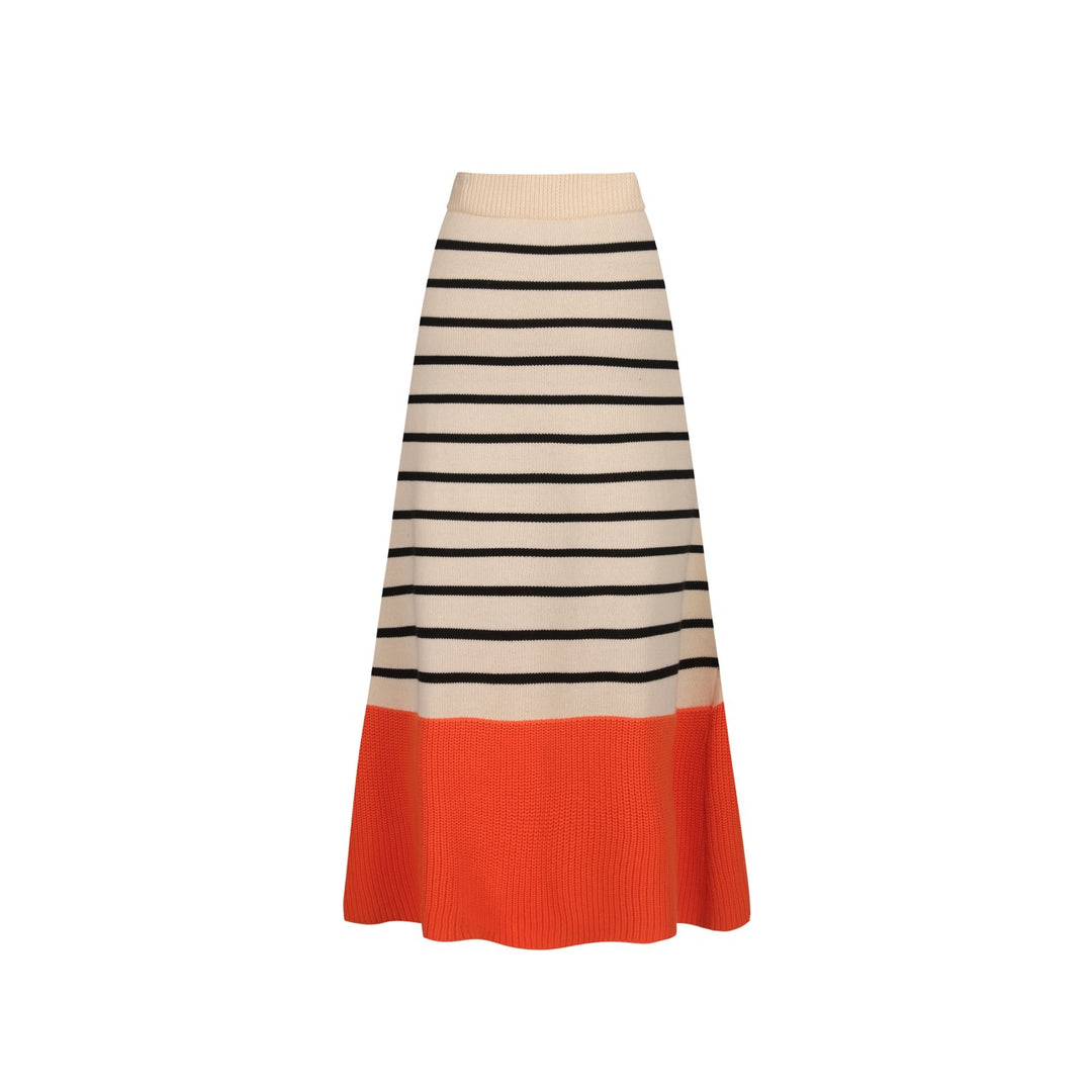 Women's khaki striped jacquard vintage knit skirt