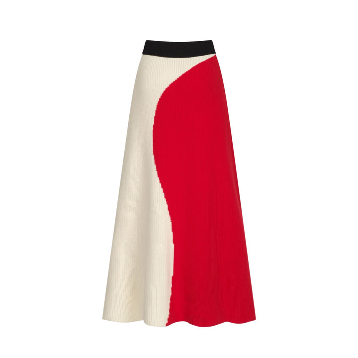 Women's red striped jacquard vintage skirt