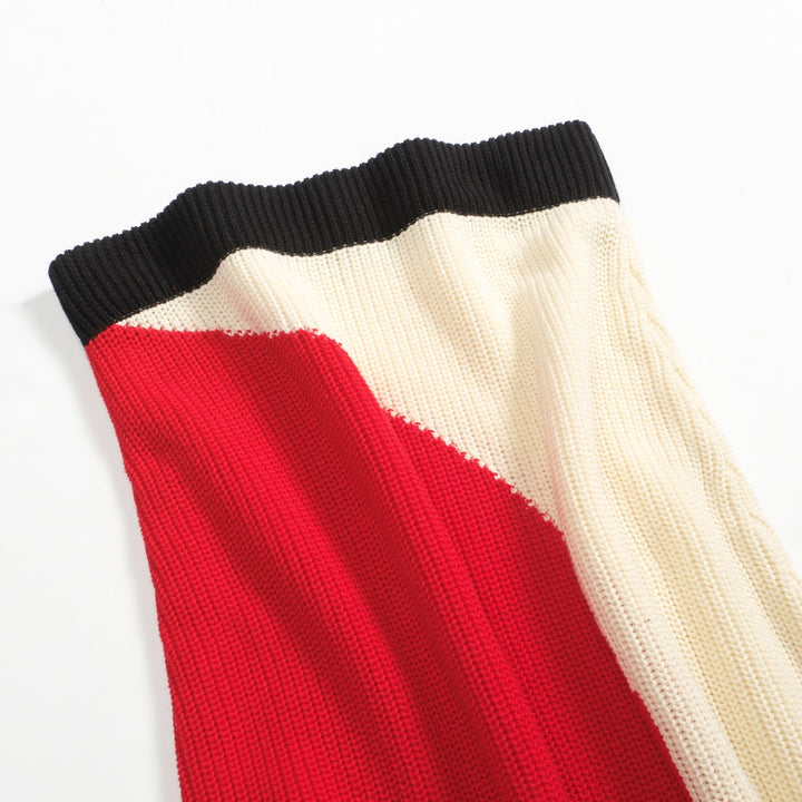 Women's red striped jacquard vintage skirt