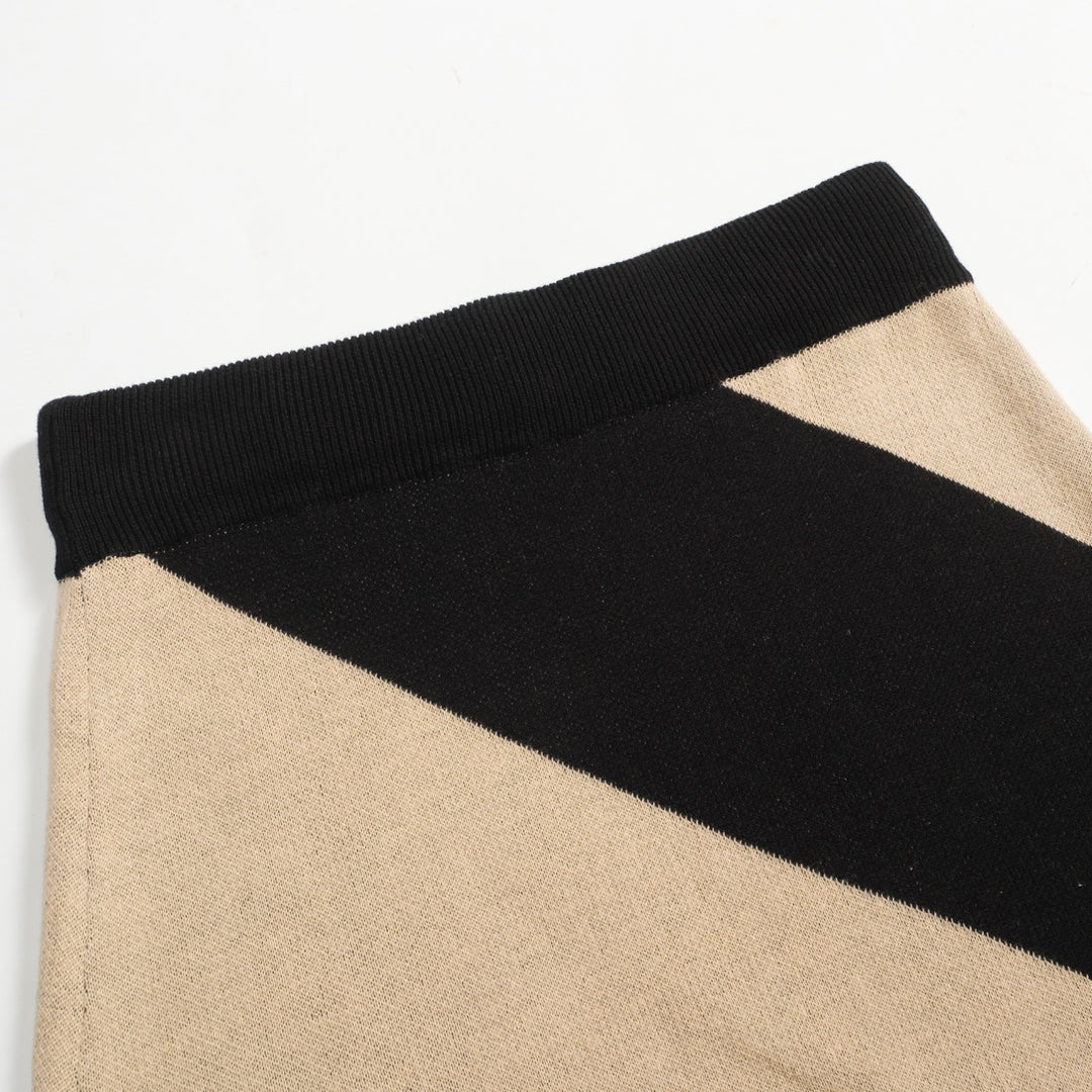 Women's black diagonal stripe jacquard vintage knit skirt