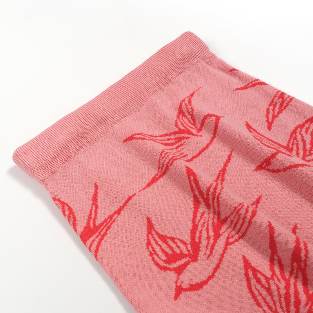 Rosa svala jacquard stickad kjol för kvinnor