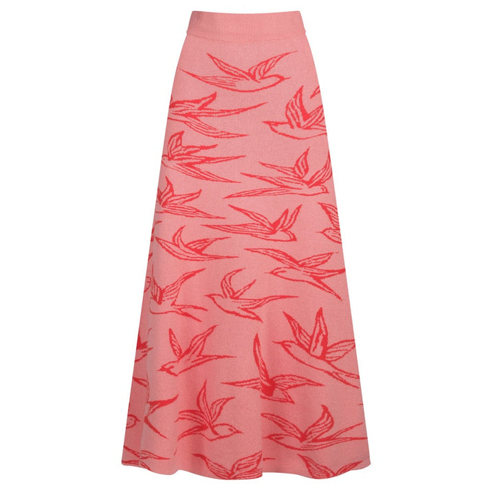 Rosa svala jacquard stickad kjol för kvinnor