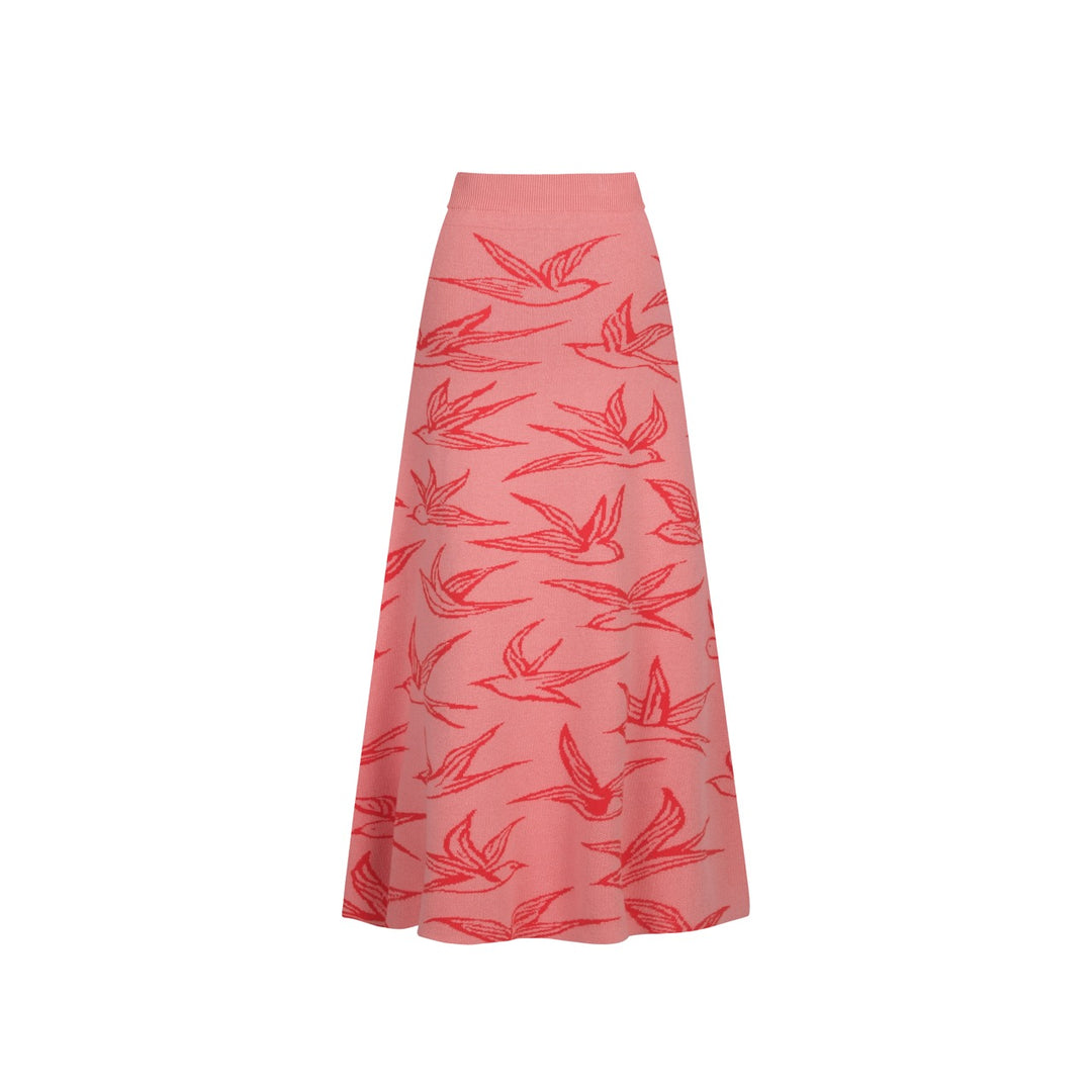 Rosa svala jacquard stickad kjol för kvinnor