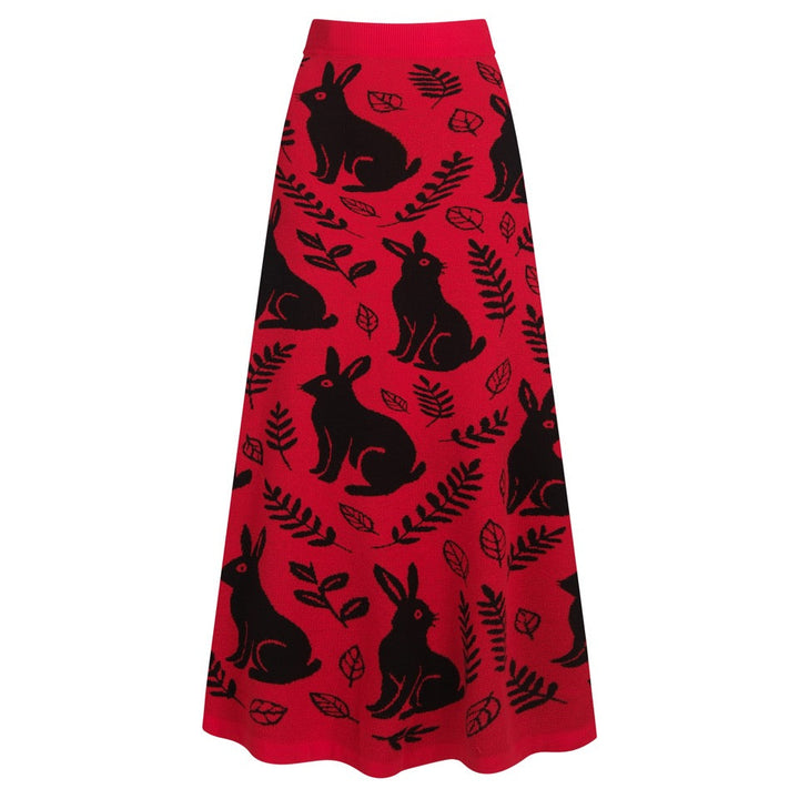 Damkjol i röda jacquardstickade djur