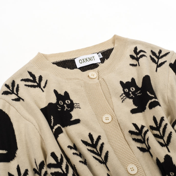 Women's khaki cat vintage knit cardigan
