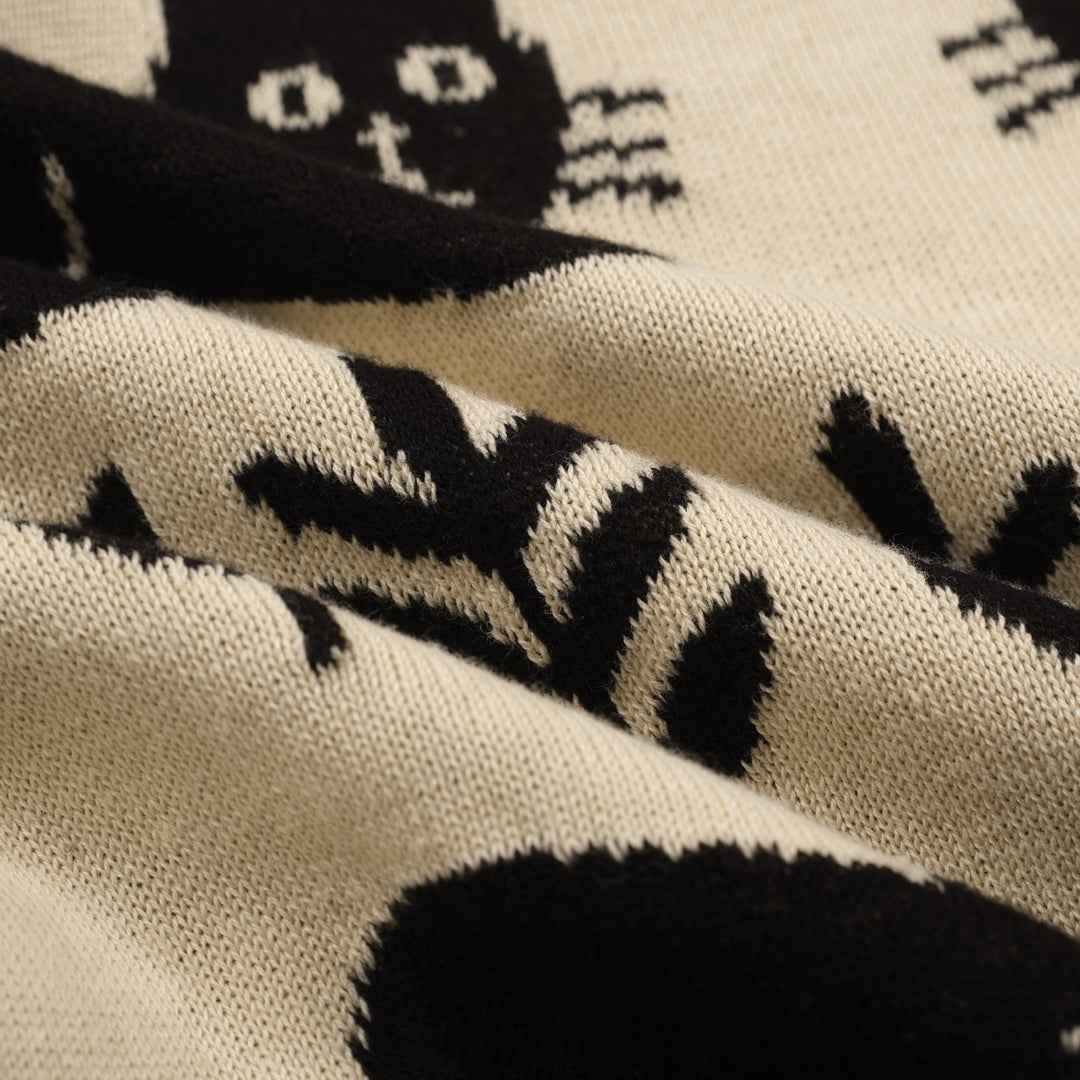 Women's khaki cat vintage knit cardigan