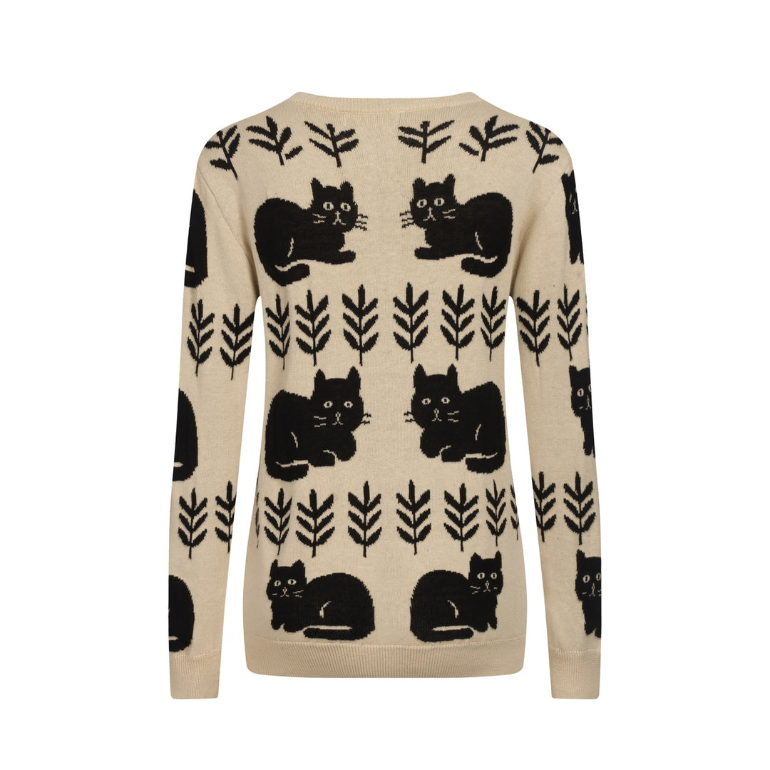 Women's khaki cat vintage knit cardigan