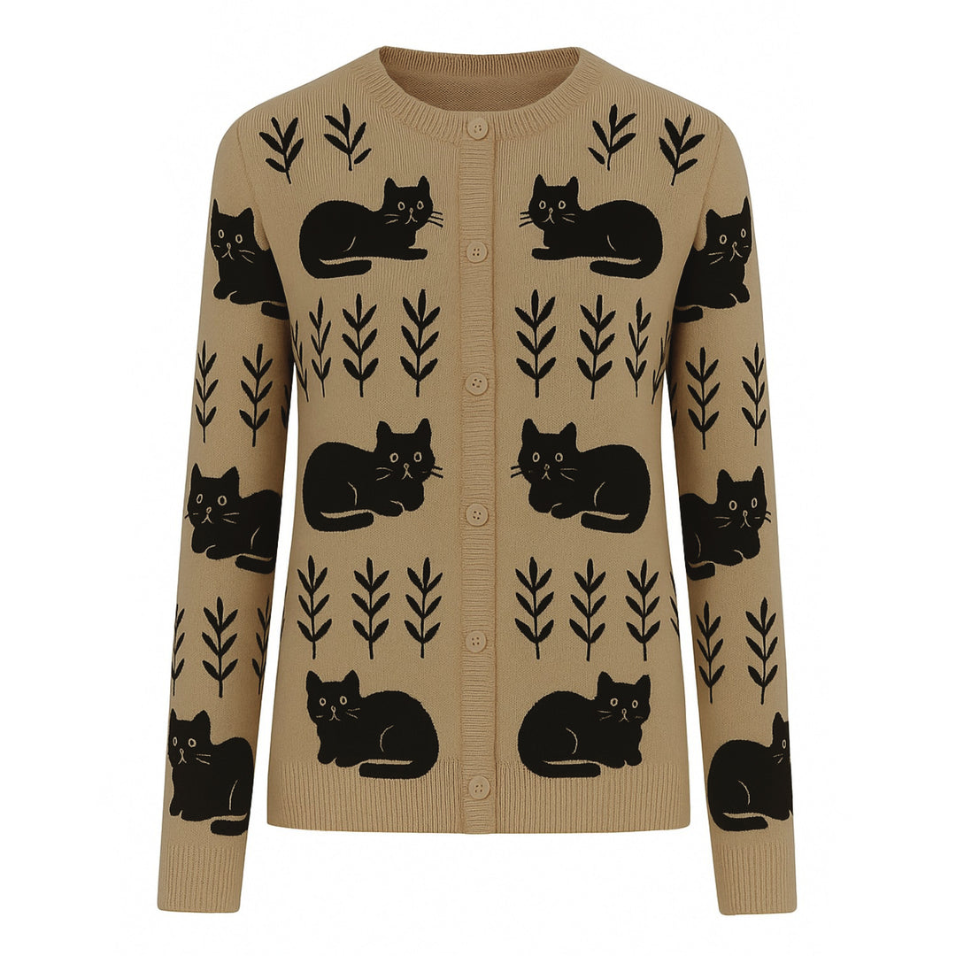 Women's khaki cat vintage knit cardigan