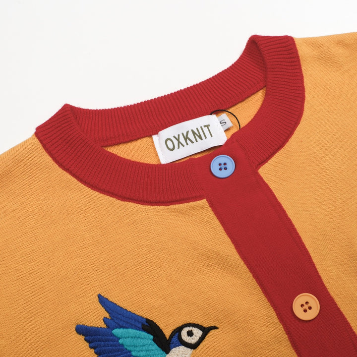 Women's yellow vintage embroidered cardigan