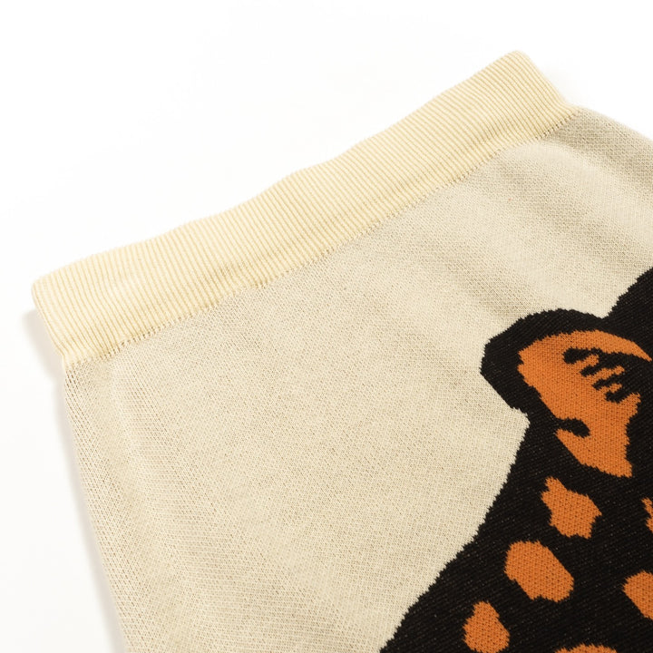 Witte abrikooskleurige cheetah retro gebreide damesrok