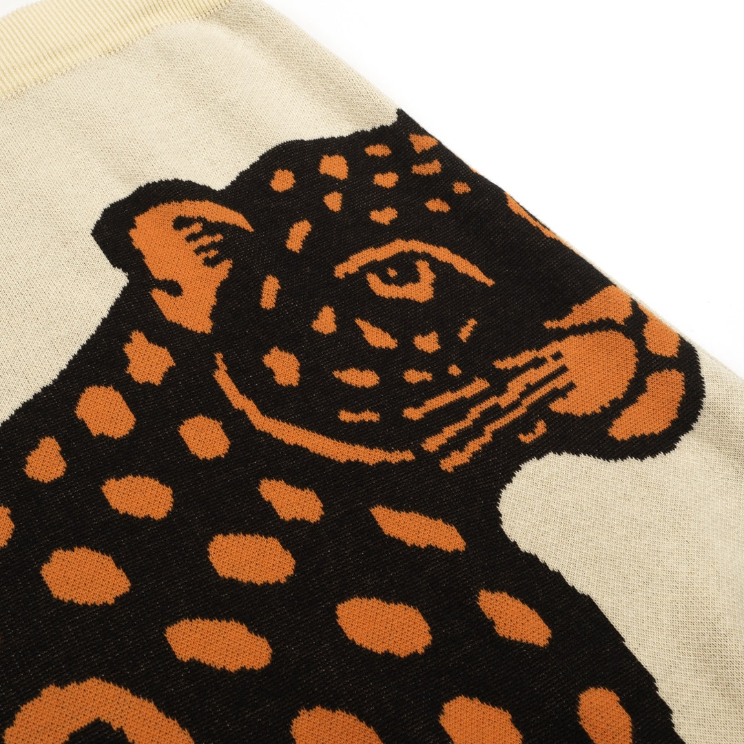 Witte abrikooskleurige cheetah retro gebreide damesrok